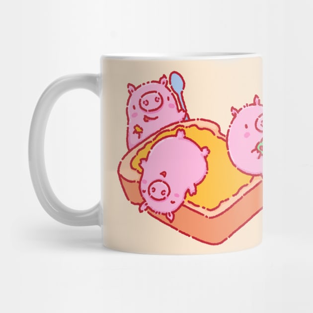 Three little pigs on a giant toast by Tinyarts